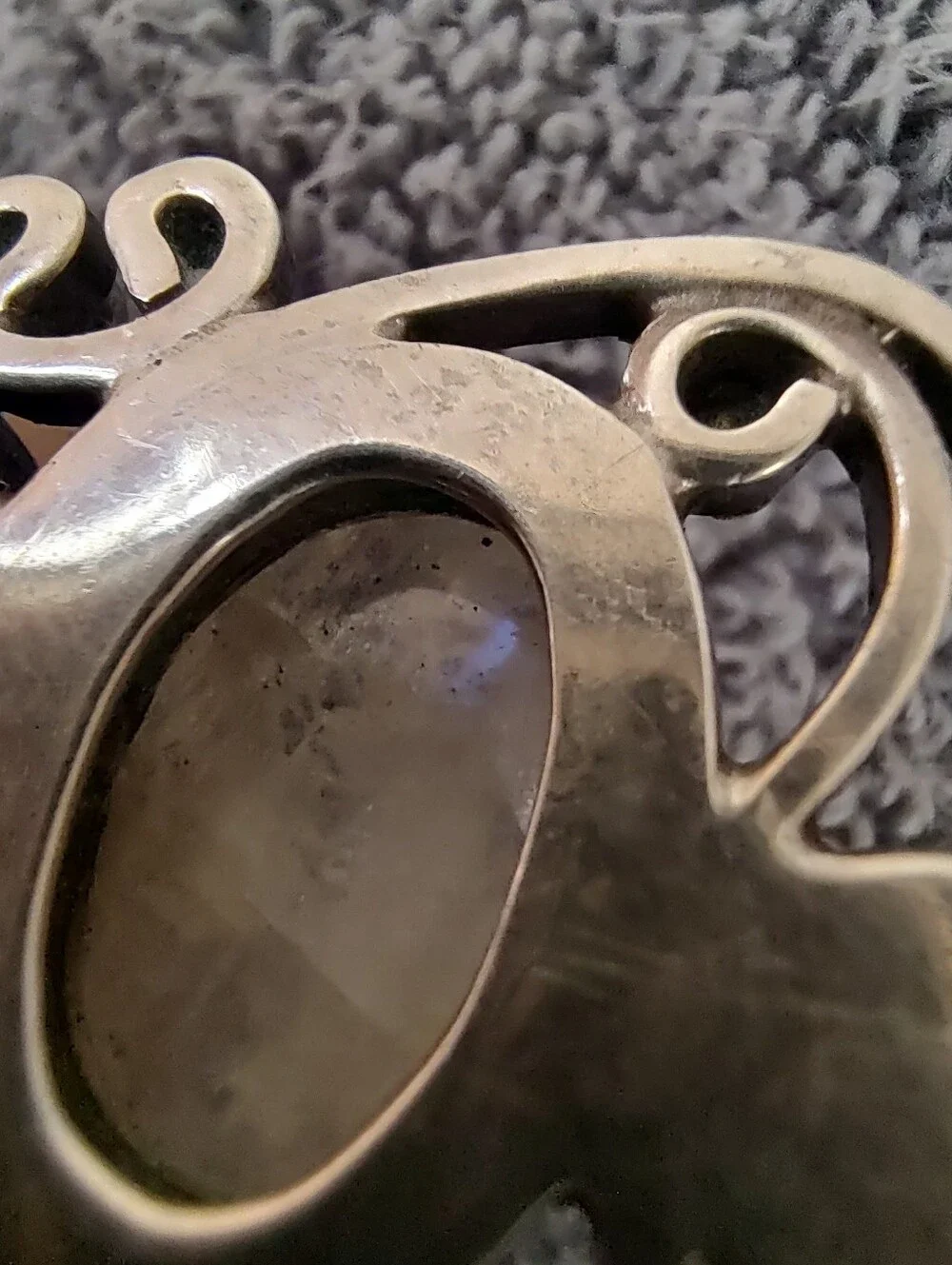 Vintage 925 Sterling Silver Moonstone Amethyst Artisan Statement Pendant